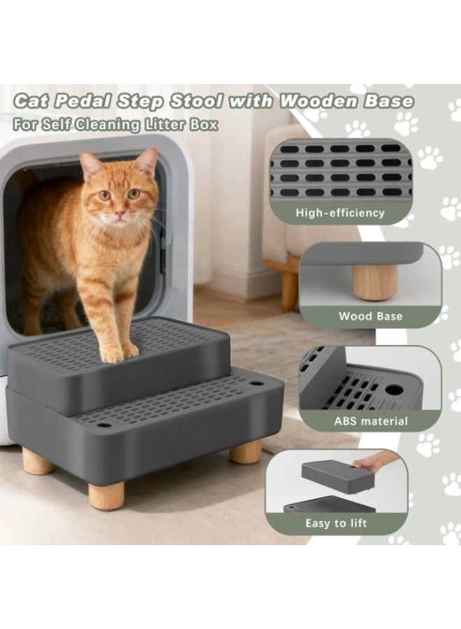 Meetion Elevated Cat Ramp for Litter Box, 2 Steps Cat Pedal Step Stool with Wooden Base, Detachable Double Layered Cats Litter Trapper, Suitable for Small&Elderly Cats, Non-Slip(Dark Grey) - Image 2